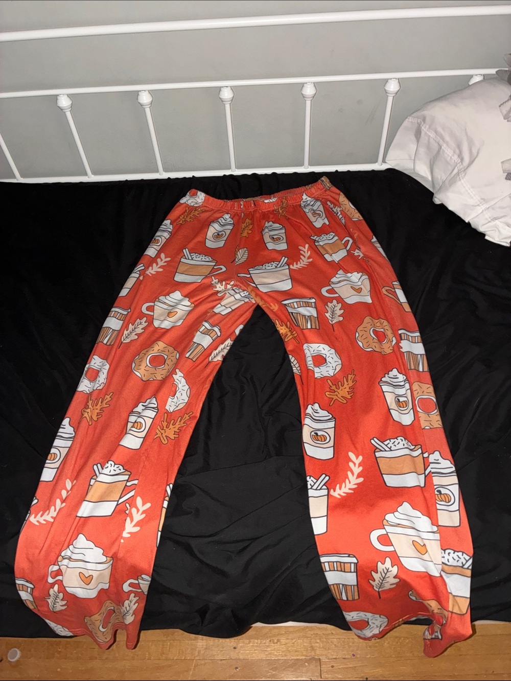 Orange Cozy Coffee & Donut Print Pajama Pants
